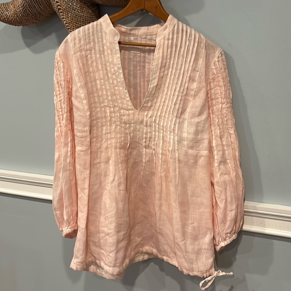 Light Pink Pintuck Linen Tunic Top